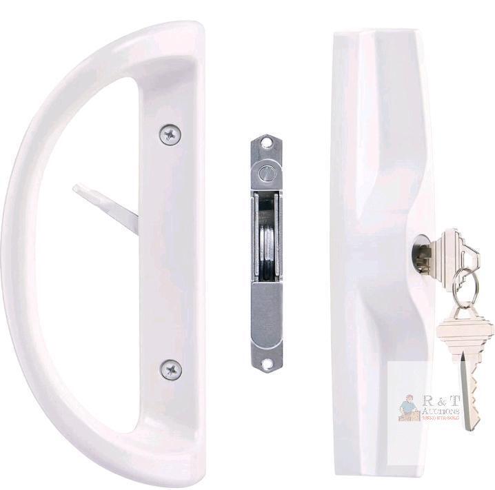 DC-0257S Sliding Door Handle Set with Keyed Lock, White Finish, New Condition