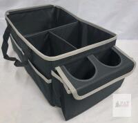 Foldable Car Trunk Organizer, 4 Compartments, 2 Cup Holders, Black & Gray, Universal Fit