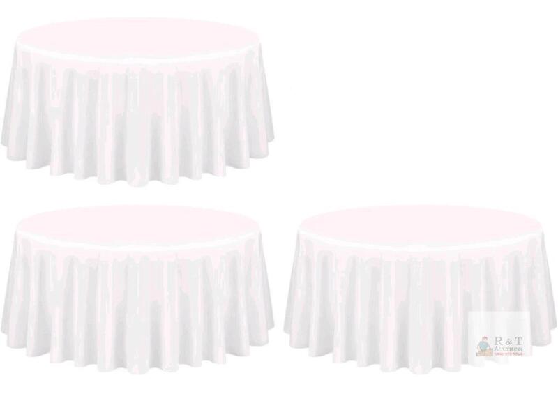 3 White Round Polyester Tablecloths, 120 in (305 cm) Diameter, Batch HG00020260206