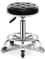 New Pneumatic Adjustable Rolling Stool, Black Seat, Chrome Base, Foot Ring, 5 Casters- no pattern on seat