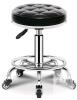 New Pneumatic Adjustable Rolling Stool, Black Seat, Chrome Base, Foot Ring, 5 Casters- no pattern on seat