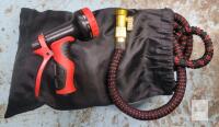 Expandable 75ft Garden Hose with Brass Fittings, 8-Pattern Spray Nozzle, Storage Bag Included