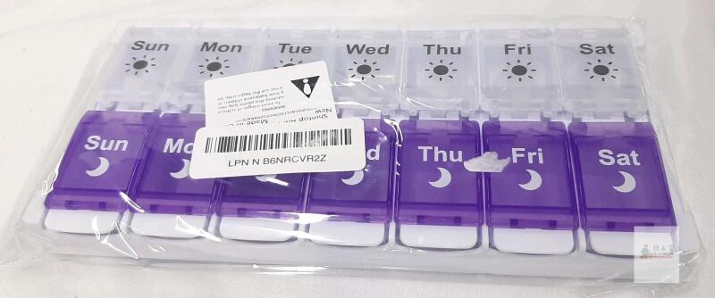 Weekly 14-Compartment Pill Organizer AM/PM, Purple & White, Flip-Top, LPN N B6NRCVR2Z