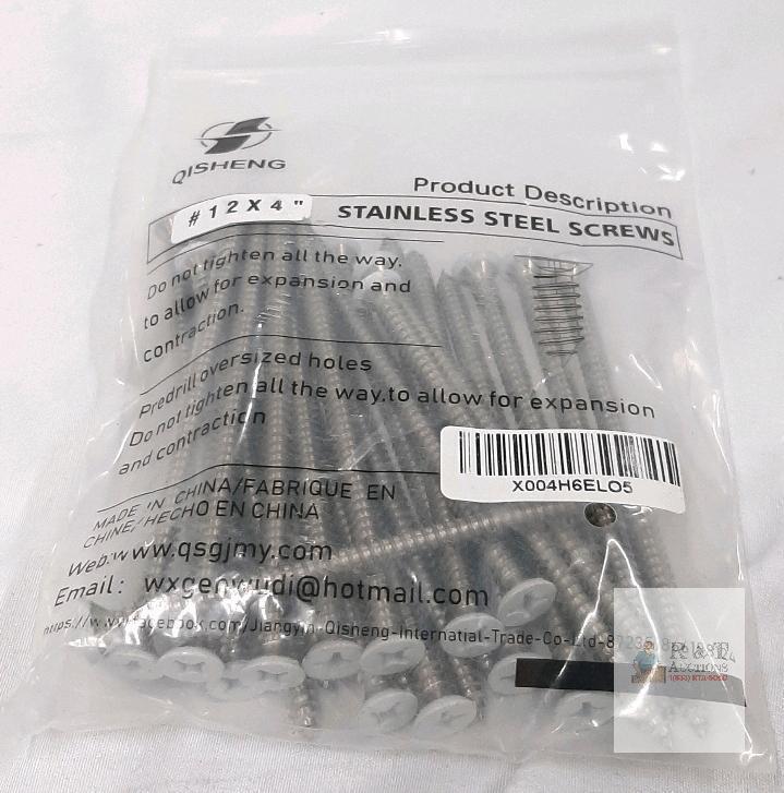 Qisheng #12 x 4" Stainless Steel Wood Screws, 25pcs, Flat Head, Phillips Drive, Sealed Bag