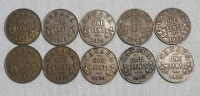 1920 - 1936 Canadian King George V Pennies - 10 Coins