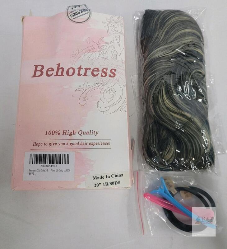 Behotress 20" Wavy Clip-In Synthetic Hair Extensions, Black with Highlights