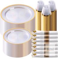 Elegant 350-Piece White and Gold Disposable Dinnerware Set |