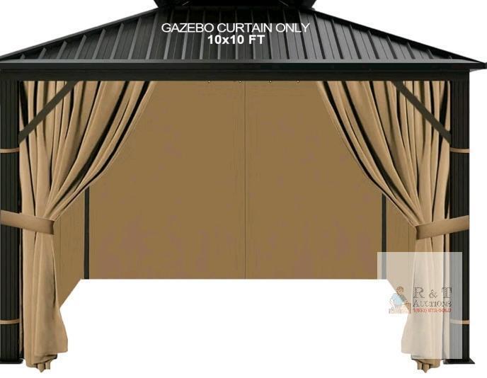 10x10 Ft Gazebo Side Wall Curtains, 4 Panels, Polyester, Beige, Hook Fasteners, Universal Fit
