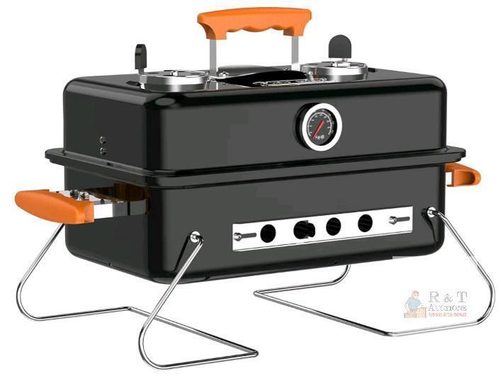 Portable KEYO Charcoal Grill &ndash; Steel, Folding Legs, Thermometer, Air Vents, Insulated Lid