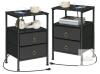 Set of 2 Hoobro BB110UBZP201 Nightstands, Black, Charging Outlets, 2-Drawer Bedside Tables, 14.9"x11"x23.6"