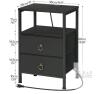 Set of 2 Hoobro BB110UBZP201 Nightstands, Black, Charging Outlets, 2-Drawer Bedside Tables, 14.9"x11"x23.6" - 2