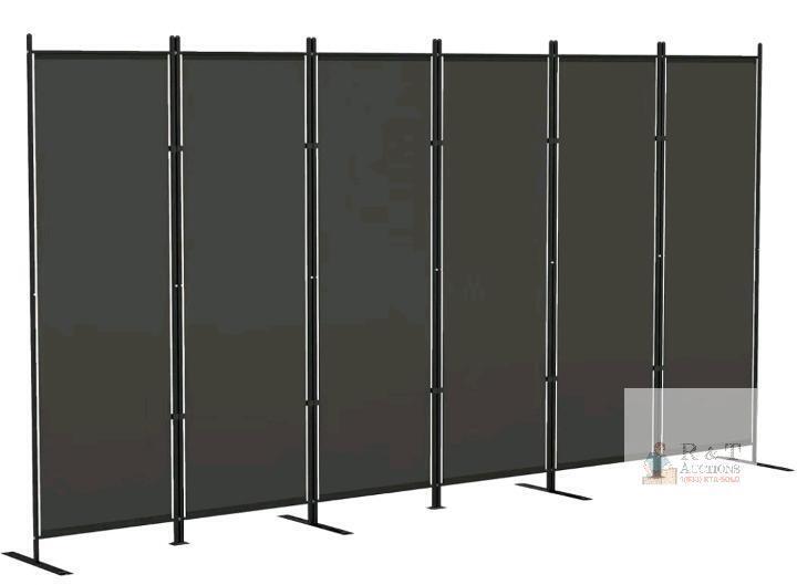 LA 6 Panel Room Divider, 133"x72", Grey, Polyester Fabric, Steel Frame, Foldable, Portable