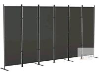 LA 6 Panel Room Divider, 133"x72", Grey, Polyester Fabric, Steel Frame, Foldable, Portable