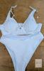 White Ribbed Bikini, Size Large, 2-Piece Set, Padded Adjustable Top, - 2