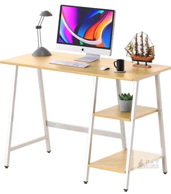 SHW Ivy 43-Inch Office Desk, Oak Finish, 2 Open Shelves, Engineered Wood, Metal Frame