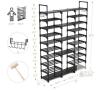 VTRIN Upgrade 10-Tier Shoe Rack, 50"x12"x68.5", Holds up to 50 Pairs, Black, Hooks, Metal Frame - 2