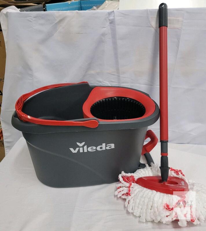 Vileda Turbo Spin Mop & Bucket Set, Adjustable Handle, Foot Pedal Spinner, Triangular Microfiber Mop Head As New - Spin Wring will NOT Spin
