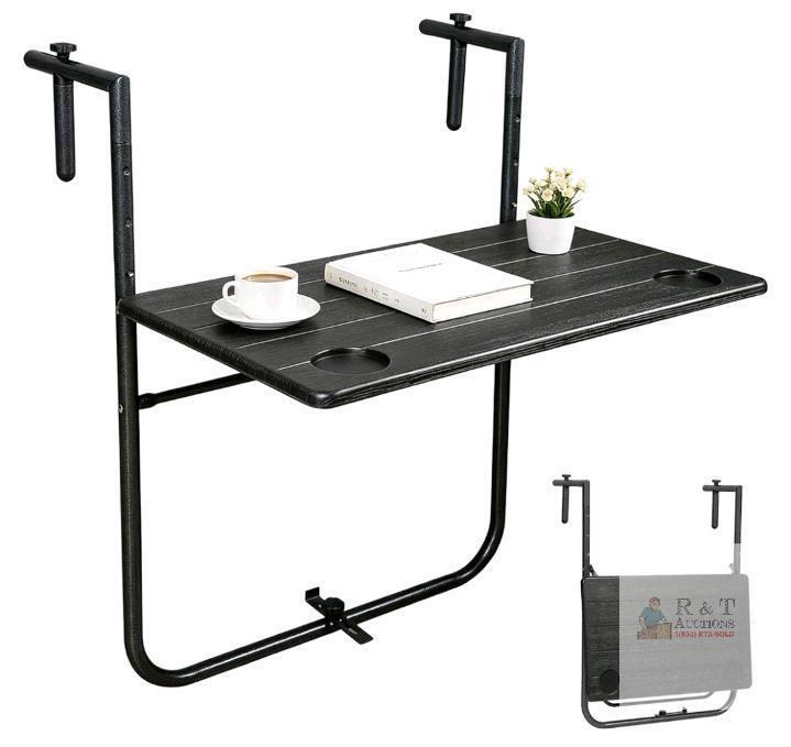 Adjustable Folding Balcony Railing Table, 24"x14", Cup Holders, Outdoor/Indoor, Serial X004WQ8NIP