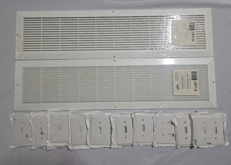 6"&times;30" Cold Air Return Vents & 10 Double Switch Wall Plates - New