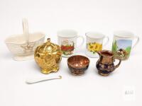 Vintage Porcelain and Ceramic Decorative Mug, Jar, Bowl, Creamer, Basket & Spoon Lot,