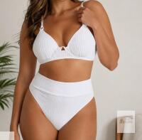 White Ribbed Bikini, Size Large, 2-Piece Set, Padded Adjustable Top,
