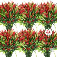 NEW Ouddy Decor 24-Pc Red Artificial Lavender & Grass Bundles &ndash; Outdoor/Indoor