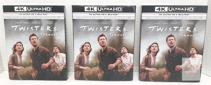 3 NEW Twisters (2024) 4K Ultra HD Blu-ray Collector's Edition, HDR, UPC 191329263891, Universal