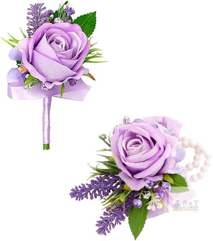 New Floinla Purple Corsage and Boutonniere Set for Wedding Prom, Artificial Flower Wrist Corsage Bracelets, Homecoming Corsage Wristlet, Boutonniere for Men Wedding Suit Decorations