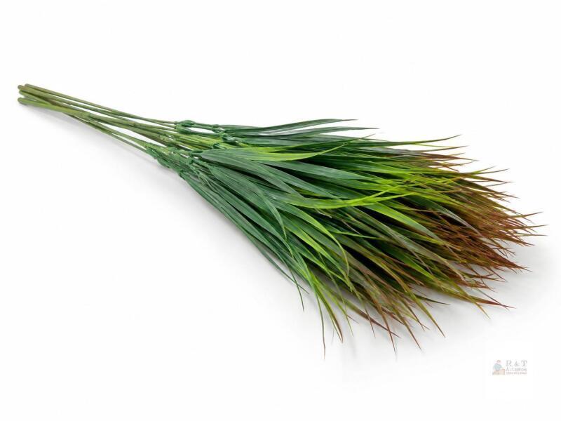 Artificial Grass Foliage Bundle, 36 Leaves per Stem, 15.7" Length, Green with Brownish Tips