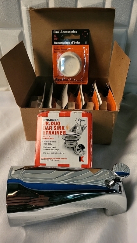 New - 9 Sink Plugs, Bar Sink Strainer & Bathtub spout