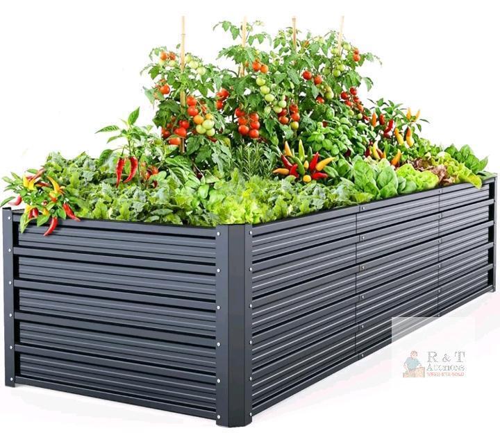 Ohuhu GRB-13 Metal Garden Raised Bed, 8x3x1.9 ft, Galvanized Steel, 341 Gal Capacity