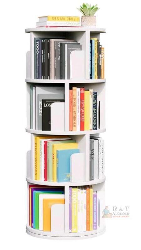oneinmil 4-Tier Rotating Bookshelf, White, Engineered Wood, 50.2"x15.7", 33 lbs per Shelf