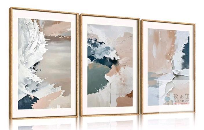 Framed Abstract Wall Art Set &ndash; 3 Panels, 16x24 Inches Each, Neutral Earth Tones