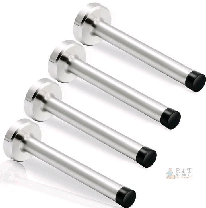 6" Stainless Steel Wall-Mounted Door Stopper Set with Black Rubber Tips, 4 Pack