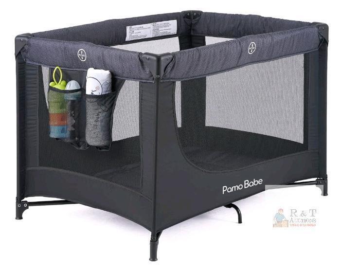Pamo Babe Portable Crib Playard P5961 Black, 39.4"x27.6"x25.6", Mattress & Storage Bag, X003SLMDXV