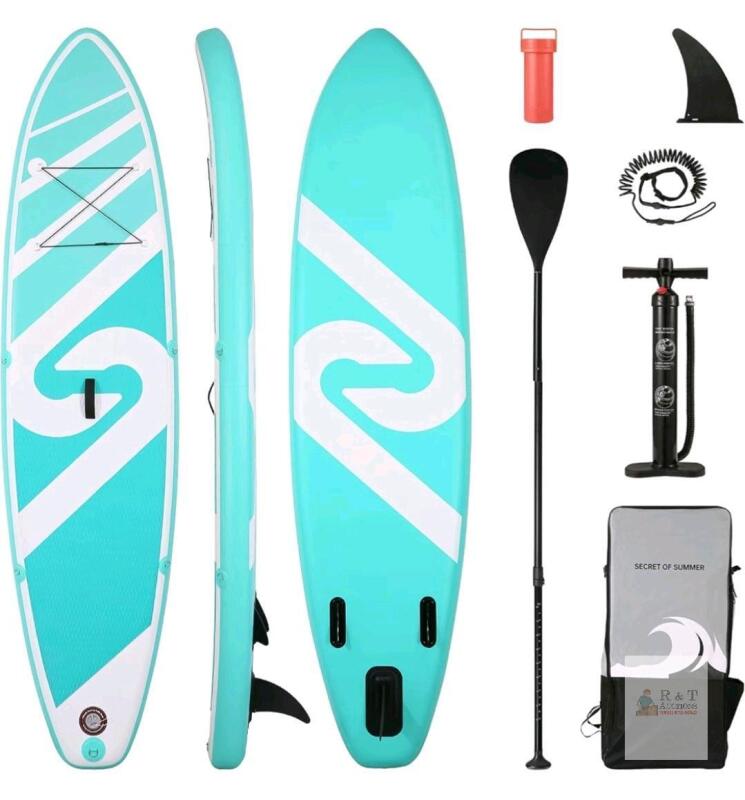 10' Inflatable Stand-Up Paddle Board SUP-LJ305G, Aqua, Pump, Paddle, Backpack, 3 Fins- Used Once , Untested - Complete- 48 hour return if found with any inflating issues