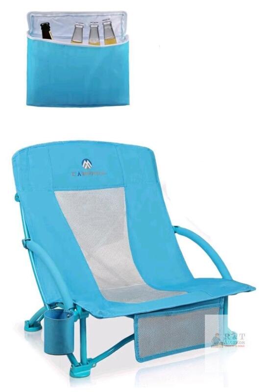 CAMPHILL Folding Beach Chair, 350 lbs Capacity, Cooler Bag, Cup Holder, Mesh Storage, Blue