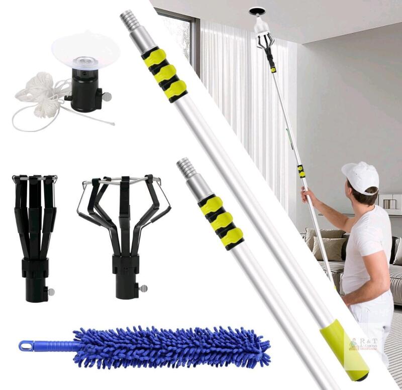 20FT Telescopic Bulb Changer Kit with Microfiber Duster and Multi-Type Attachments
