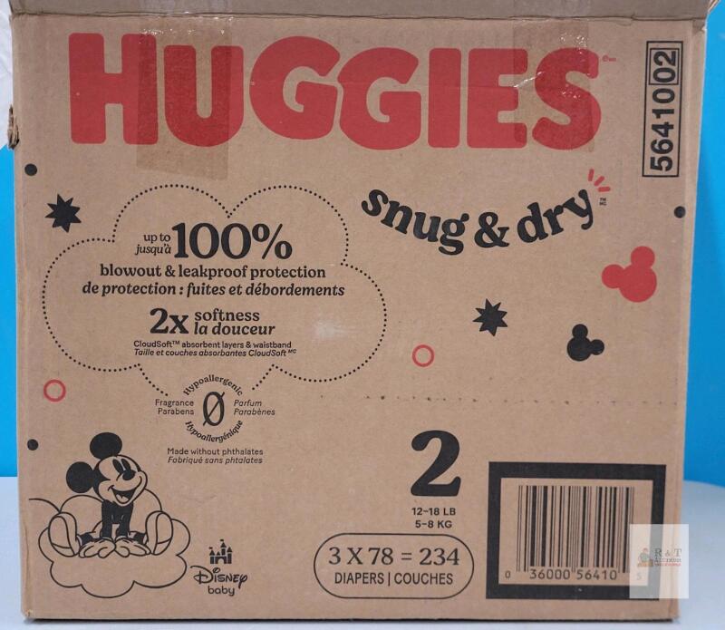 Huggies Snug & Dry Size 2 Diapers, 234-Count, 12-18 lbs, Leakproof Protection