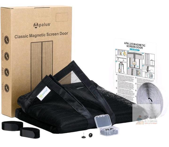 Apalus Classic Magnetic Screen Door, 33&rdquo; x 83&rdquo;, Black, Heavy-Duty Mesh, Magnetic Closure