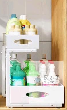 2-Tier White Metal Under Sink Organizer, Sliding Drawers, 16" x 11.7" x 15.35", Freestanding