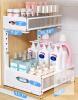2-Tier White Metal Under Sink Organizer, Sliding Drawers, 16" x 11.7" x 15.35", Freestanding - 2