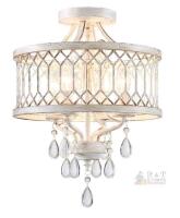 Vintage White Semi-Flush Mount Chandelier with Crystal Accents, 12.8" Diameter, 16" Height