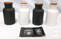 POVGLYY Halloween Apothecary Bottles Set, 4 Glass Bottles, 8oz, Black & White with Corks