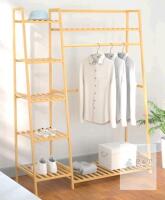 Freestanding Bamboo Clothes Rack 43"x15.8"x55.2" with Multi-Tier Shelves, Hanging Rod