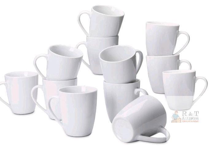 Set of 12 White Ceramic Coffee Mugs, 12 oz Capacity, Dishwasher & Microwave Safe