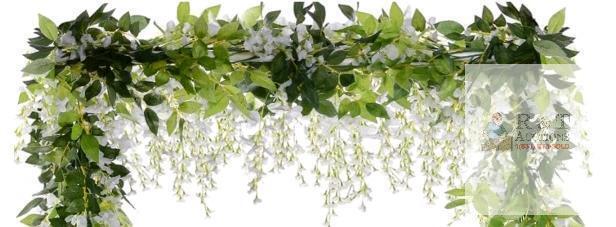 Artificial Wisteria Garland &ndash; White Flowers, 6.6 ft Silk Vine, 9" Flower Strands, Indoor/Outdoor Decor