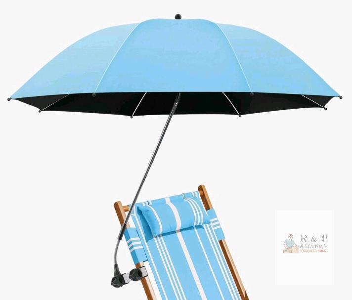 Clip-On Chair Umbrella, Carbon Fiber Ribs & Supports, Light Blue, 40&rdquo; Canopy, Wind & Rustproof