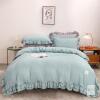 Rvciby Queen Ruffle Duvet Cover Set, Blue, 3-Piece, 100% Washed Microfiber