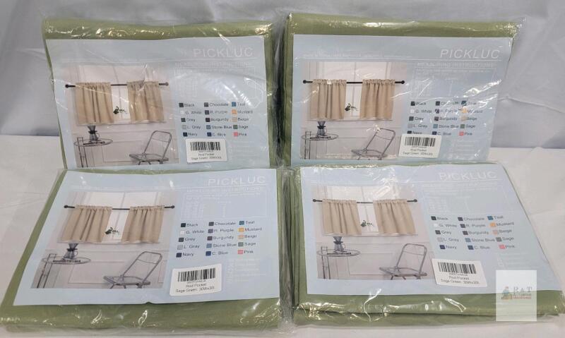 PICKLUC Sage Green Rod Pocket Valance 30"x30" 100% Polyester Panel, Set of 4, New in Package
